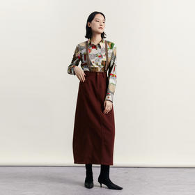 谜底背带半身裙女2023冬季新品复古加厚高腰百搭直筒裙234MB1521