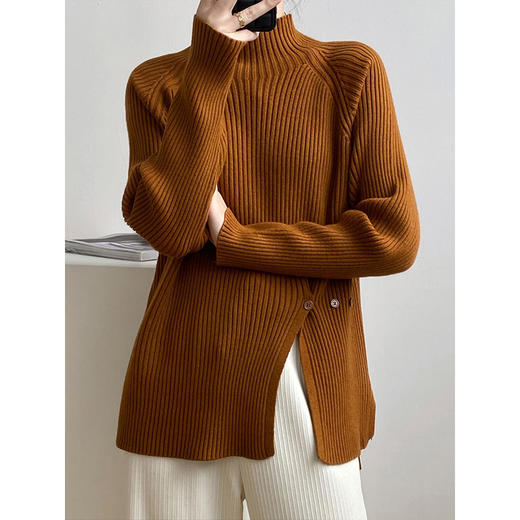 舒适毛衣，显高安迪绒毛衣女侧扣开叉下摆套头女装上衣HR-KFG2F004 商品图1