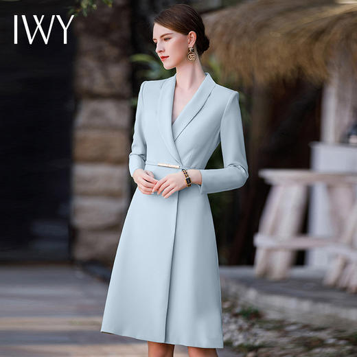 IWY/蓝色高级感职业连衣裙女小香风裙子秋冬季新款演讲比赛服正装Q982 商品图0