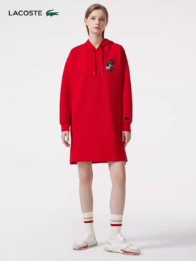 Lacoste法国鳄鱼新款龙年新年系列女装红色连帽卫衣连衣裙EF5805-98