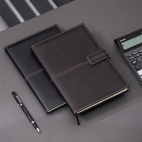 得力（deli）16K120张荔枝纹磁扣皮面本 商务记事本工作笔记本本子250mm*175mm 黑色3344