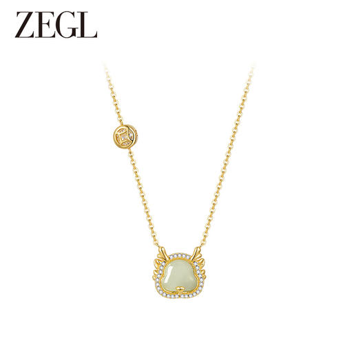 ZEGL设计师本命年龙系列和田玉项链女生S925银轻奢小众属龙锁骨链 商品图0