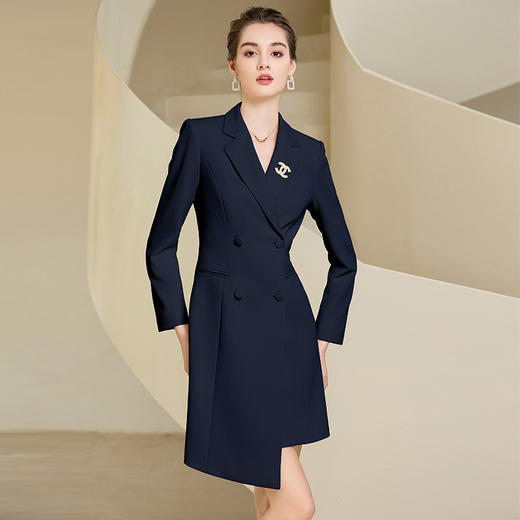 IWY/时尚藏青色长袖职业连衣裙女双排扣售楼部销售物业西装工作服233022Q1 商品图1