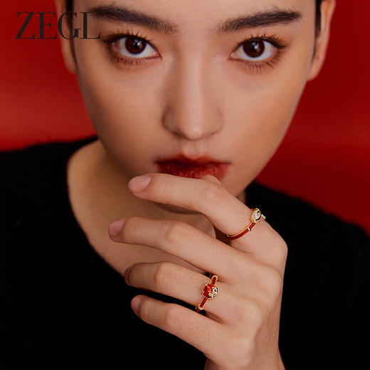 ZEGL设计师本命年龙系列红色开口戒指女小众设计古风元宝食指戒子 商品图7