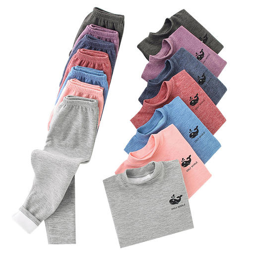 【双面磨毛，保暖更舒适！】打底内穿保暖，秋冬新款儿童中领羊绒套装，睡衣睡裤纯色圆领家居服秋衣秋裤套装lm 商品图7