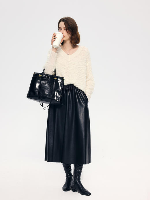 HeyDress法式皮半身裙女秋冬高腰伞摆皮裙仿蛋白皮垂感气质a字裙 商品图3