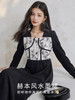 【专属特价】熙世界新中式水墨印花连衣裙女秋冬磨绒方领法式赫本风复古小黑裙 商品缩略图1