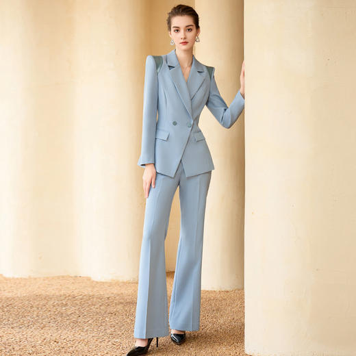 IWY/高端设计感灰蓝色西装套装秋冬阔腿裤珠宝设计师工作服美容院正装233001C1+P3 商品图2