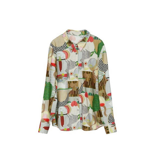 谜底原创花色衬衫长袖女2023冬季新品复古文艺宽松衬衣234MC1478 商品图4