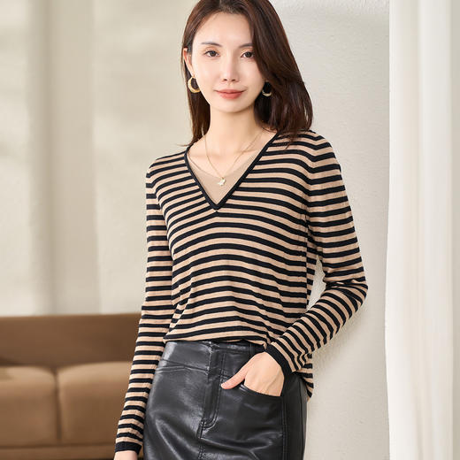 剩XL/S/M 【条纹针织衫】春春时尚百搭休闲宽松长袖上衣女5Z22AU0196 商品图2