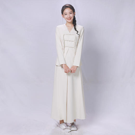 IWY/国风新中式杏色连衣裙女气质温柔风主持人上镜正装高端套裙23FYCS118 商品图1