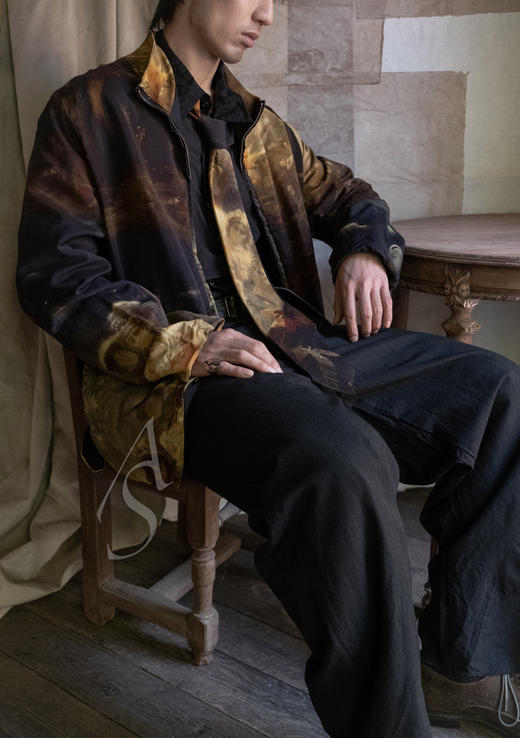 Paul Harnden  男士黑色腰带羊毛长裤 商品图0