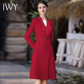 IWY/气质年会主持人红色连衣裙女秋冬长袖宴会礼服时尚绑Q982-R
