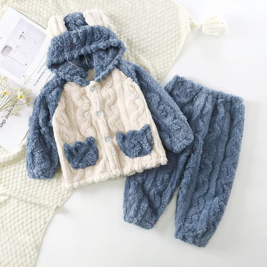 🔥【49.9带走A类法兰绒家居服】儿童法兰绒连帽睡衣秋冬新款提花加厚长袖长裤男女童家居服套装 商品图5