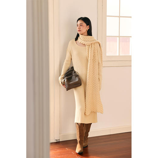 HeyDress方领针织连衣裙法式宽松慵懒感毛衣裙直筒气质裙子 商品图0