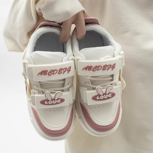 「三款配色！多巴胺港风」兔子魔术贴字母面包鞋软妹风学生ins潮运动板鞋女 商品图2