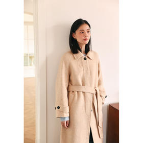 HeyDress复古翻领毛呢外套女秋冬宽松收腰羊毛大衣气质双面呢