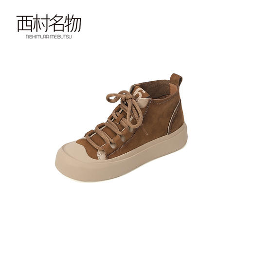 西村名物2023秋季新款真皮女士厚底圆头丑萌马丁靴小众设计感短靴X23DS44241 商品图3