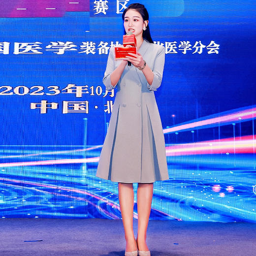 IWY/蓝色演讲比赛服装女七分袖端庄大气艺考主持人正装西装连衣裙Q963-L 商品图4