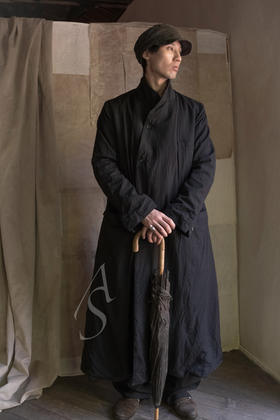 Paul Harnden  男士黑色hereford羊毛长外套