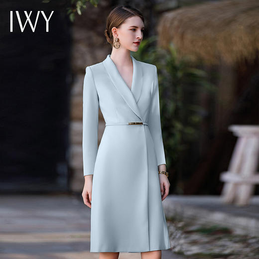 IWY/蓝色高级感职业连衣裙女小香风裙子秋冬季新款演讲比赛服正装Q982 商品图4