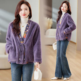 时尚保暖，冬季皮毛一体民族风仿貂绒外套HR-WJ5207