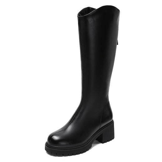 真皮长筒靴女新款秋冬季，加绒增高粗跟不过膝V口厚底骑士靴子ZM233558 商品图4