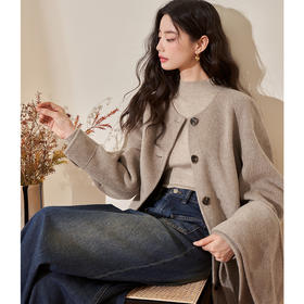 西遇韩版羊毛毛呢大衣女秋冬新款设计感单排扣赫本风宽松外套D0038378