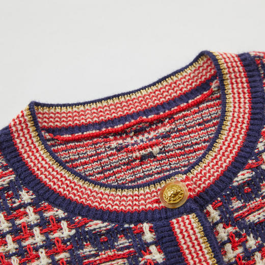 谜底短款针织开衫女2023冬新品小香风圆领复古提花毛衫234MZ1990 商品图2