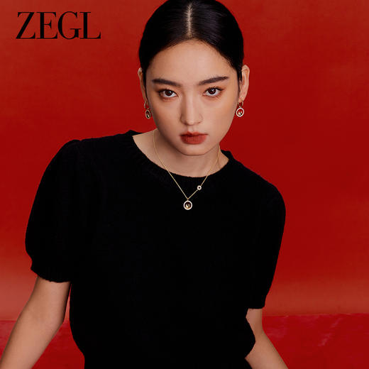 ZEGL设计师本命年龙系列925银红玛瑙圆牌项链女生锁骨链新年礼物 商品图3