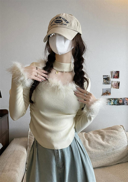 <曾小咸推荐>水貂毛拼接挂脖法式小衫 商品图0