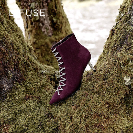 Dfuse迪芙斯冬季款复古羊反绒假绑带踝靴钻高跟短靴DF34116054 商品图2