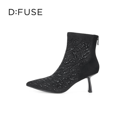 DFuse迪芙斯冬季新款尖头斑马纹弹力踝烫钻短靴DF34116055 商品图1