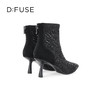 DFuse迪芙斯冬季新款尖头斑马纹弹力踝烫钻短靴DF34116055 商品缩略图3