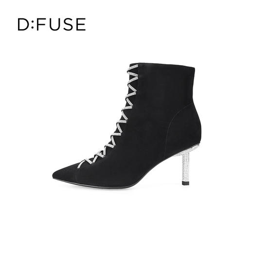 Dfuse迪芙斯冬季款复古羊反绒假绑带踝靴钻高跟短靴DF34116054 商品图6