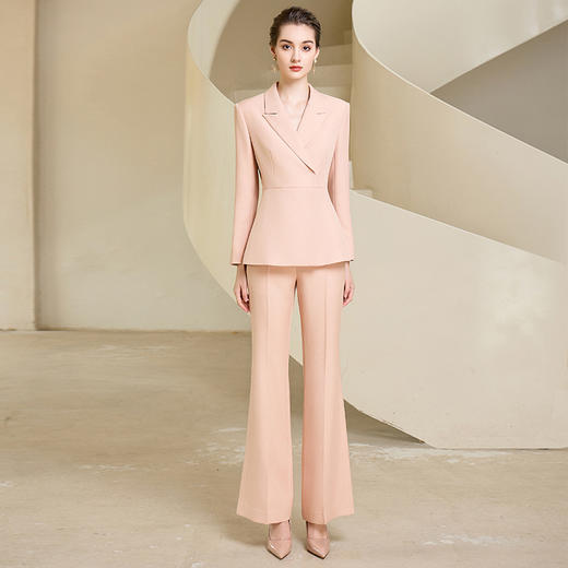 IWY/气质藕粉色职业西装套装女上镜主持面试正装收腰显瘦阔腿裤工作服233011C1+233011P3 商品图2