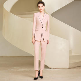 IWY/高端粉色职业西服套裤女主持人上镜简约套裤气质显白工作服233008CP1