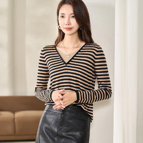 剩XL/S/M 【条纹针织衫】春春时尚百搭休闲宽松长袖上衣女5Z22AU0196