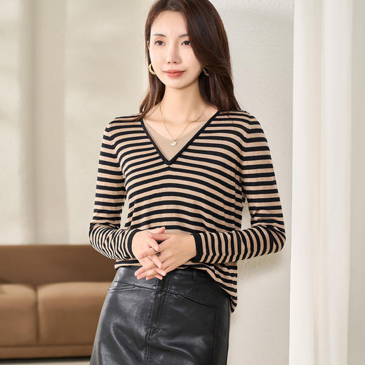 剩XL/S/M 【条纹针织衫】春春时尚百搭休闲宽松长袖上衣女5Z22AU0196 商品图0