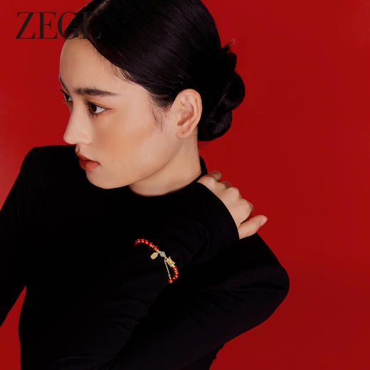 ZEGL设计师本命年龙系列吉祥萌龙红玛瑙串珠手链女新年和田玉手串 商品图4
