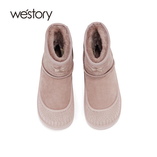 westory2023冬季新款星星刺绣保暖雪地靴加绒加厚套筒女靴W23DS83841 商品图3