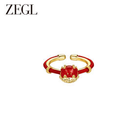 ZEGL设计师本命年龙系列红色开口戒指女小众设计古风元宝食指戒子