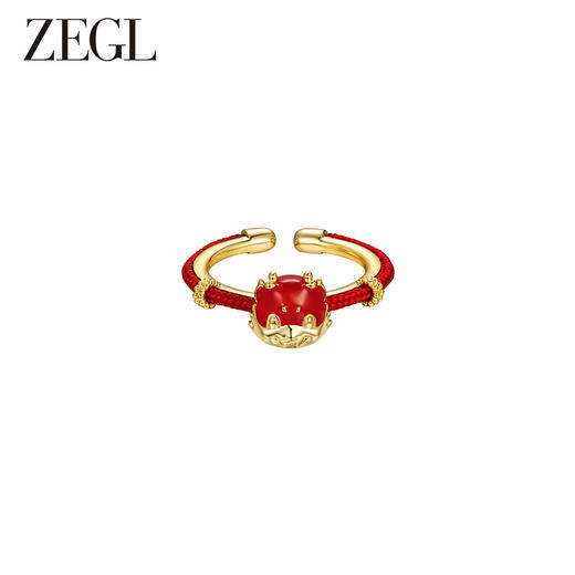ZEGL设计师本命年龙系列红色开口戒指女小众设计古风元宝食指戒子 商品图0