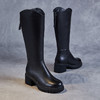 真皮长筒靴女新款秋冬季，加绒增高粗跟不过膝V口厚底骑士靴子ZM233558 商品缩略图3