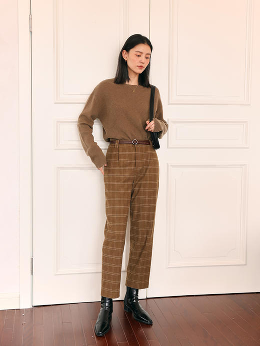 HeyDress复古毛呢阔腿裤女秋冬法式格纹设计直筒裤英伦风九分裤子 商品图3