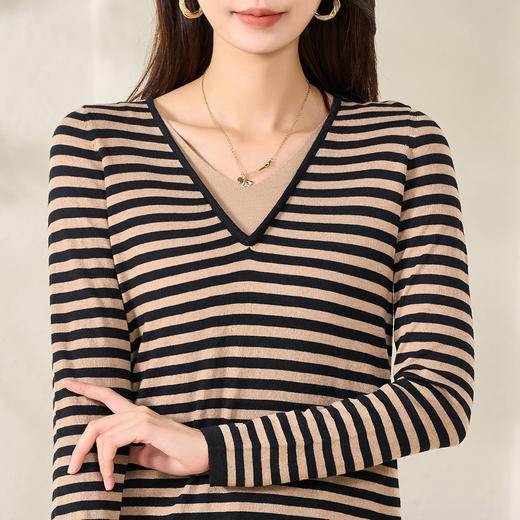 剩XL/S/M 【条纹针织衫】春春时尚百搭休闲宽松长袖上衣女5Z22AU0196 商品图4