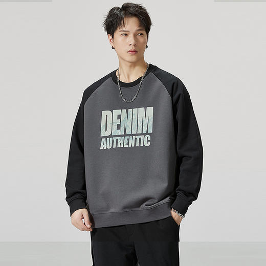 【圈】【新款DQ】大依优型大码男装圆领卫衣长袖T恤撞色插肩袖潮胖简约宽松休闲男士打底上衣 商品图6