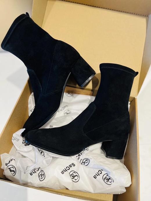 【SaCha】羊京绒弹力短靴👢 秋冬最值得买的靴子！超显瘦！显腿长！搭配大衣、裙子、短外套、长风衣 全部都很好看🥰 ✅羊反绒皮鞋面➕橡胶大底 ✅高弹舒适鞋垫，运动鞋脚感 商品图1