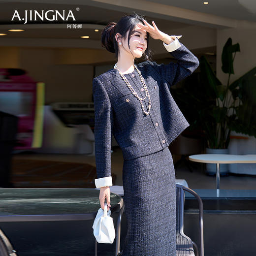 【商场同款】阿菁娜j精简干练圆领摩登香风外套A29Q107058 商品图0