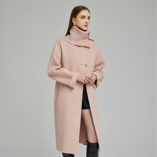 NH945斯尔丽23冬季保暖时尚中长款羊毛大衣宽松显瘦配棒针围脖 商品图2